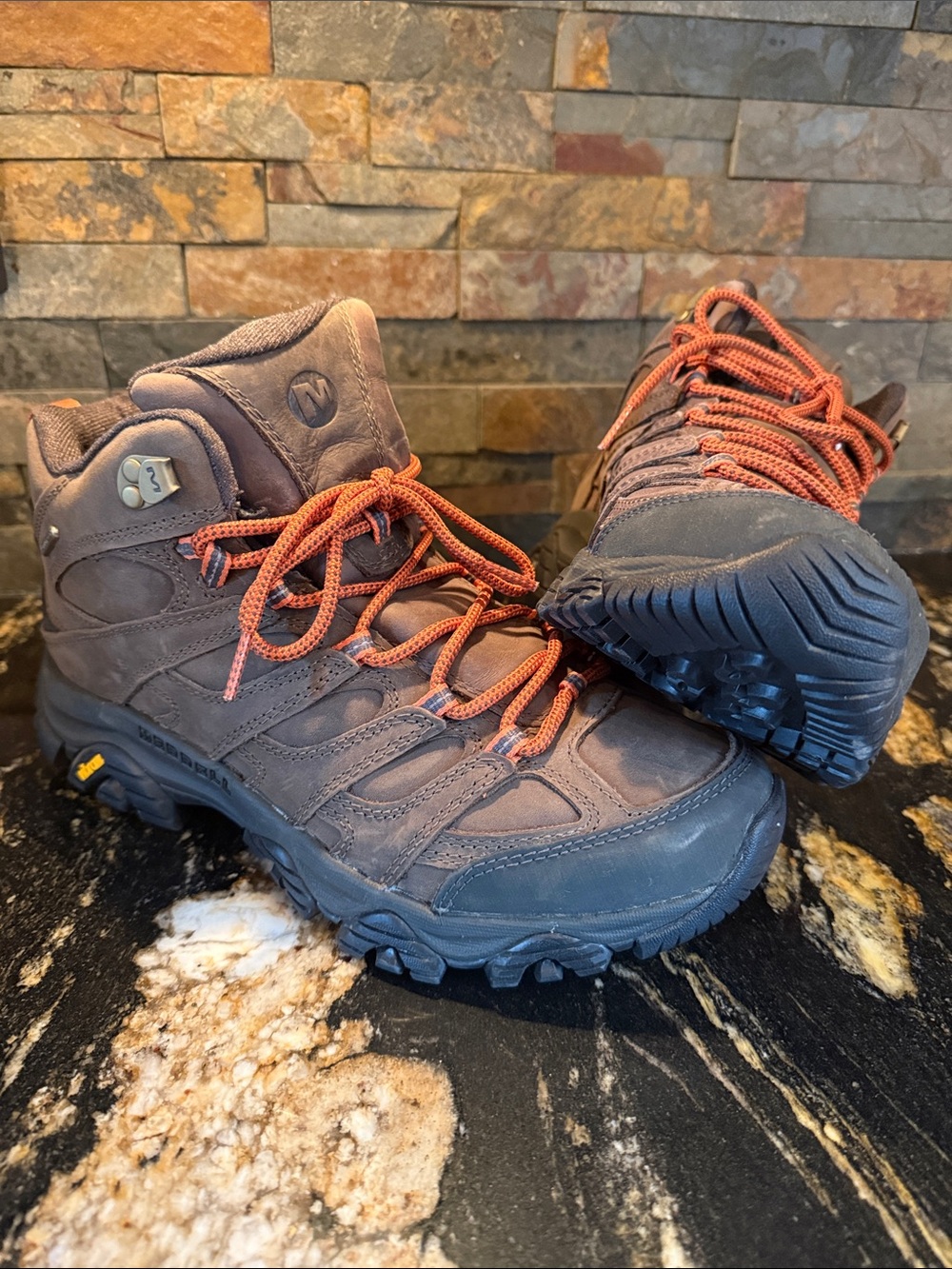Men’s MERRELL Brown Hiking Boots with Orange Laces - Waterproof Trail Shoe